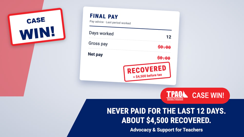 TPAQ case win: never paid for the last 12 days, about $4,500 recovered